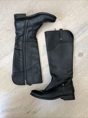 Frye "Melissa" Tab Tall Black Leather Riding Boots Full Zip 5.5